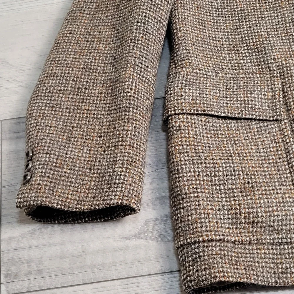 🐑Vintage 1970s Harris Tweed Blazer Men 44R Brown Houndstooth 100% Scottish Wool